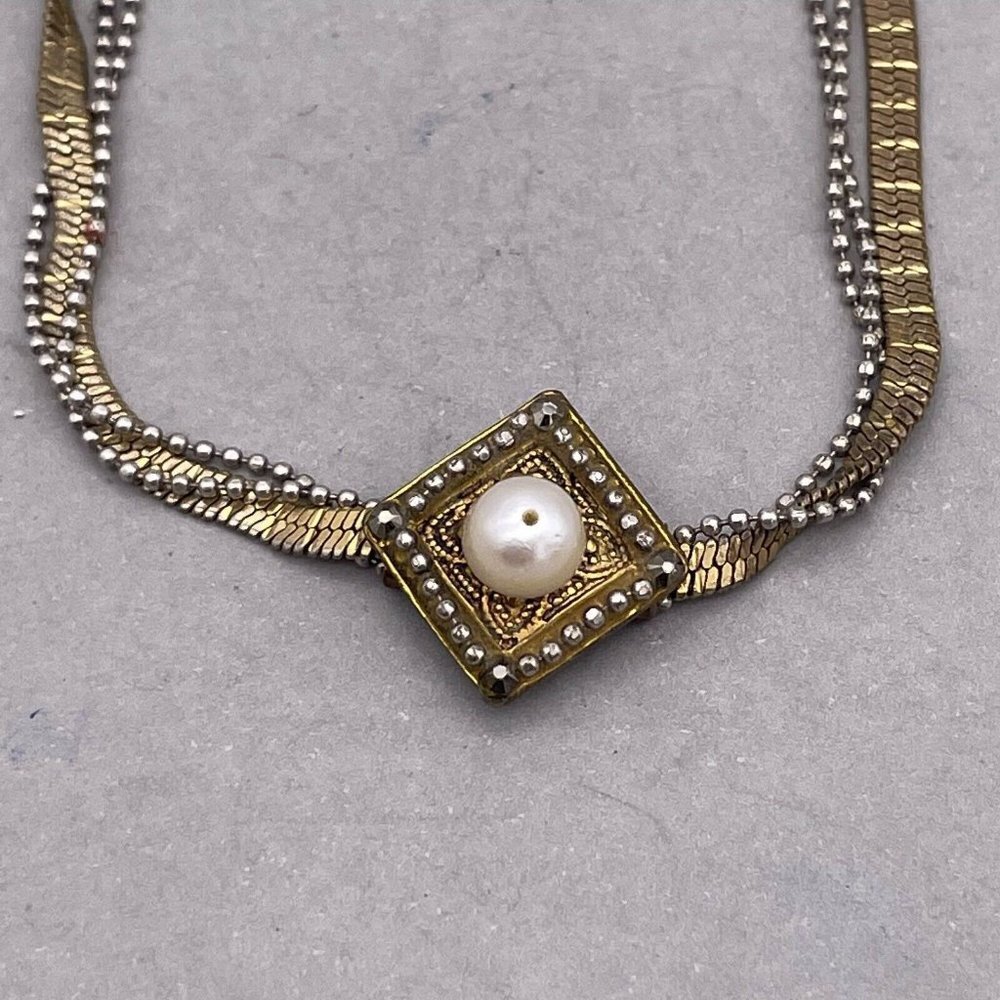 Satellite Paris Pearl Beaded Chain Bracelet Gold Tone 6 to 8.5 Inches - Picture 3 of 6